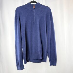 Grant Thomas Two‎ Ply Cashmere Quarter Zip Sweater in Blue Size XXL